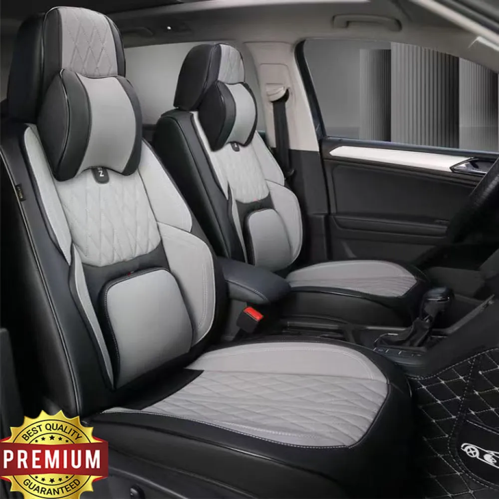 Univerzális prémium PU bőr üléshuzat garnitúra fekete-szürke Autolife 02096