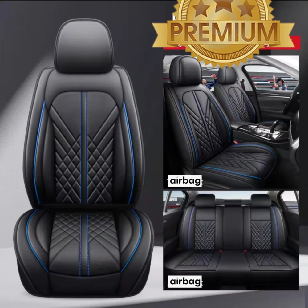 Univerzális prémium PU bőr üléshuzat garnitúra fekete-kék Autolife 02140