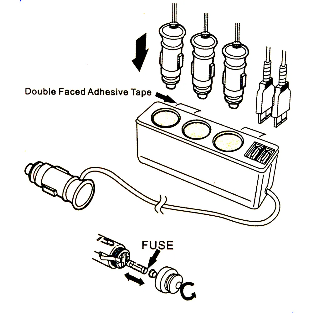 Szivargyújtó elosztó 3-as + 2db USB port Maxeed 83178