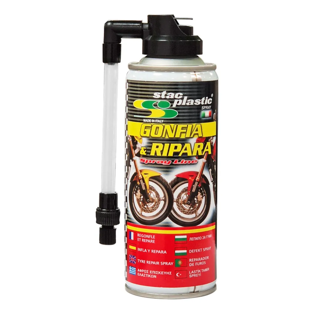 Defektjavító spray motorkerékpárokhoz, rollekhez és kerékpárokhoz 200 ml Stac Plastic A01095