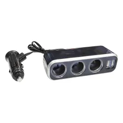 Szivargyújtó elosztó 3-as + 2db USB port Maxeed 83178