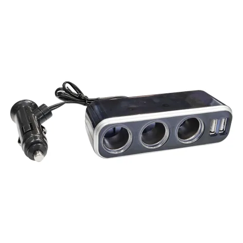 Szivargyújtó elosztó 3-as + 2db USB port Maxeed 83178