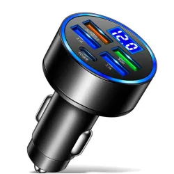 Szivargyújtós telefon töltő + voltmérő 4db USB-A + 1db USB Type-C 16577