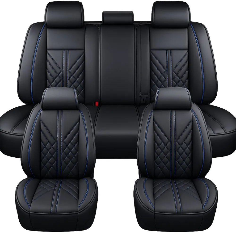 Univerzális prémium PU bőr üléshuzat garnitúra fekete-kék Autolife 02140