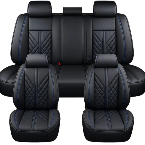 Univerzális prémium PU bőr üléshuzat garnitúra fekete-kék Autolife 02140