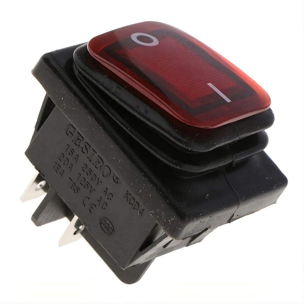 Kapcsoló, billenő (cseppmentes) pirosan világítós 12-24V ON-OFF KCD4-201 W1019