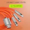Györstöltő multifunkciós töltőkábel 3:1 max. 120W Type-C, Lightning, Micro USB-B