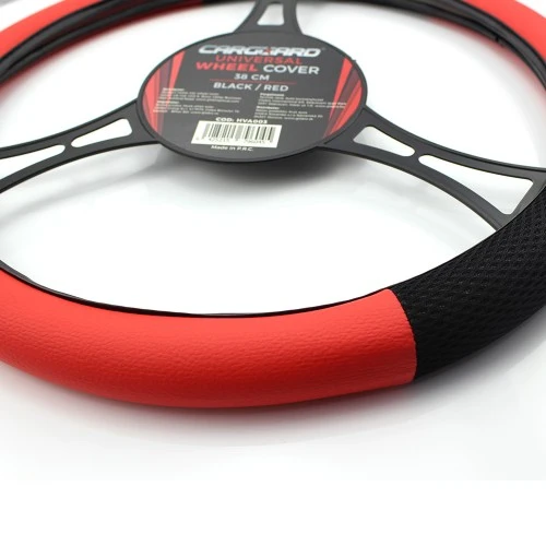 Kormányvédő 38cm fekete-piros gyöngyhálós és PU bőr HVA003