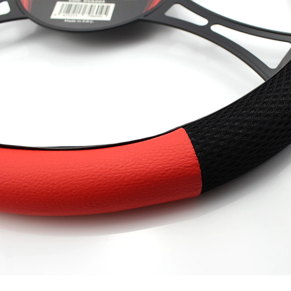 Kormányvédő 38cm fekete-piros gyöngyhálós és PU bőr HVA003