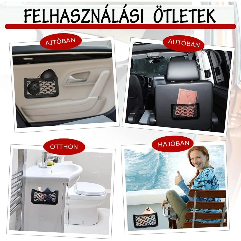 Öntapadós tároló autóba, rugalmas hálóval W16381