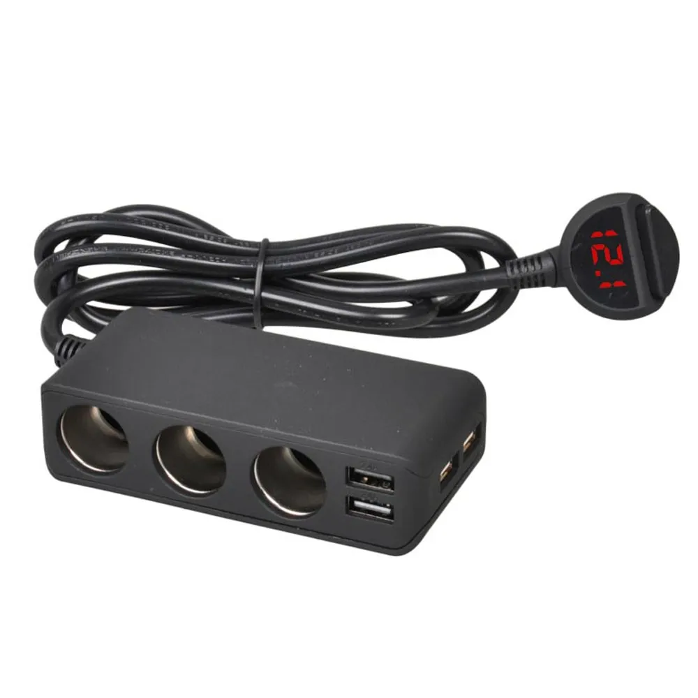 Szivargyújtó elosztó 3-as + 4db USB + voltmérő AM0375