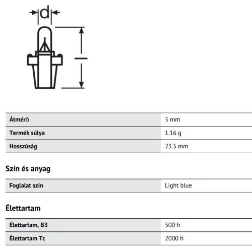 Izzó műszerfalba 12V/1,2W BX8,5D, 1.5mm PCB Osram 2721MFX