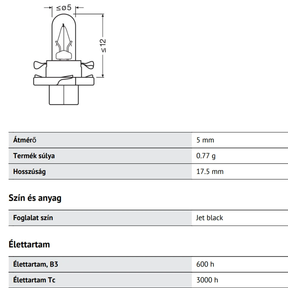Izzó műszerfalba 12V/1,2W BX8,4D, 1.5mm PCB Osram 2351MFX6