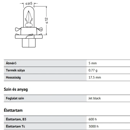 Izzó műszerfalba 12V/1,2W BX8,4D, 1.5mm PCB Osram 2351MFX6