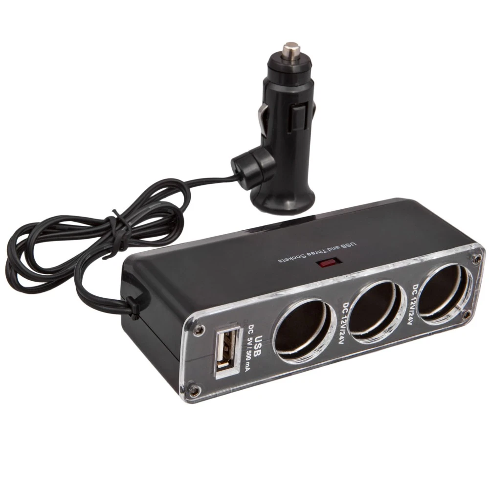 Szivargyújtó elosztó 3-as 12/24V 60 Watt + USB 93916