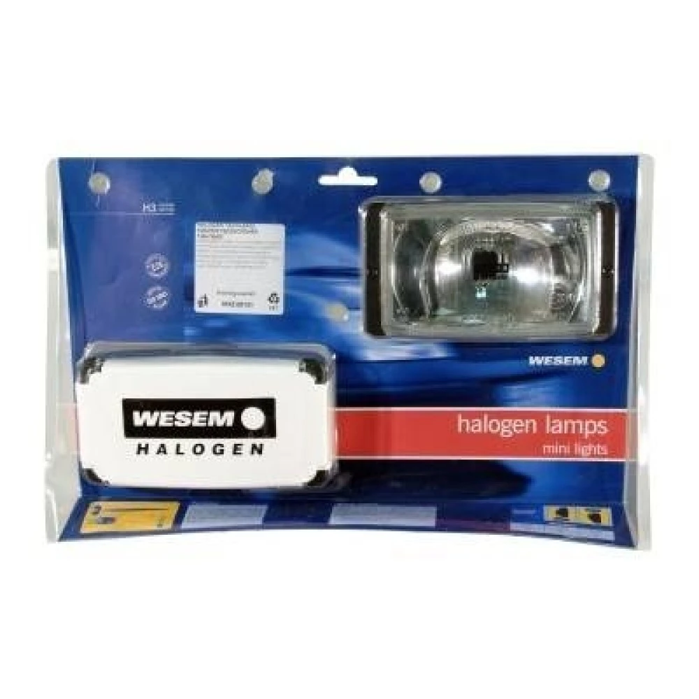 Ködlámpa, szögletes, fehér, szúró fény, védővel 081.31