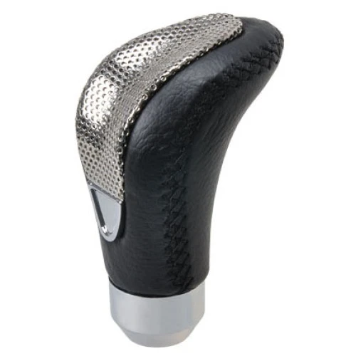 Sebességváltó gomb fekete bőr-króm rács AM7207