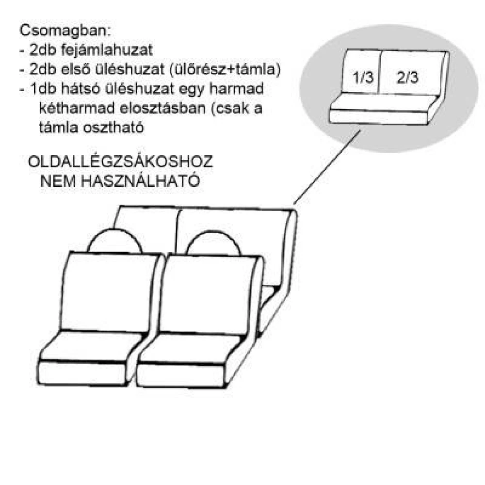 Univerzális üléshuzat bútor szövet 1/3-2/3 támla osztott
