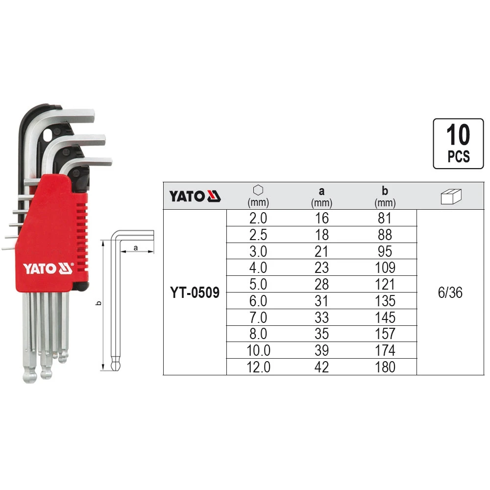Imbuszkulcs készlet 10db-os 2-12 YT-0509